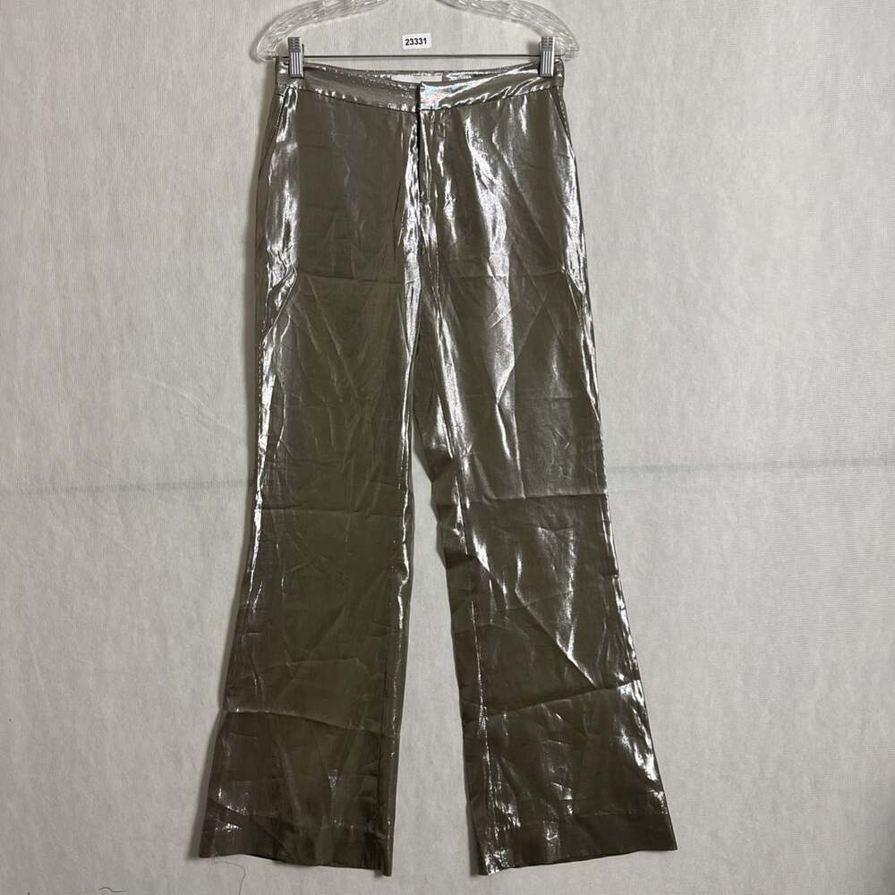 Derek Lam 10 Crosby Women's 2 Metallic Silk Blend Y2K High Rise Flare Pants